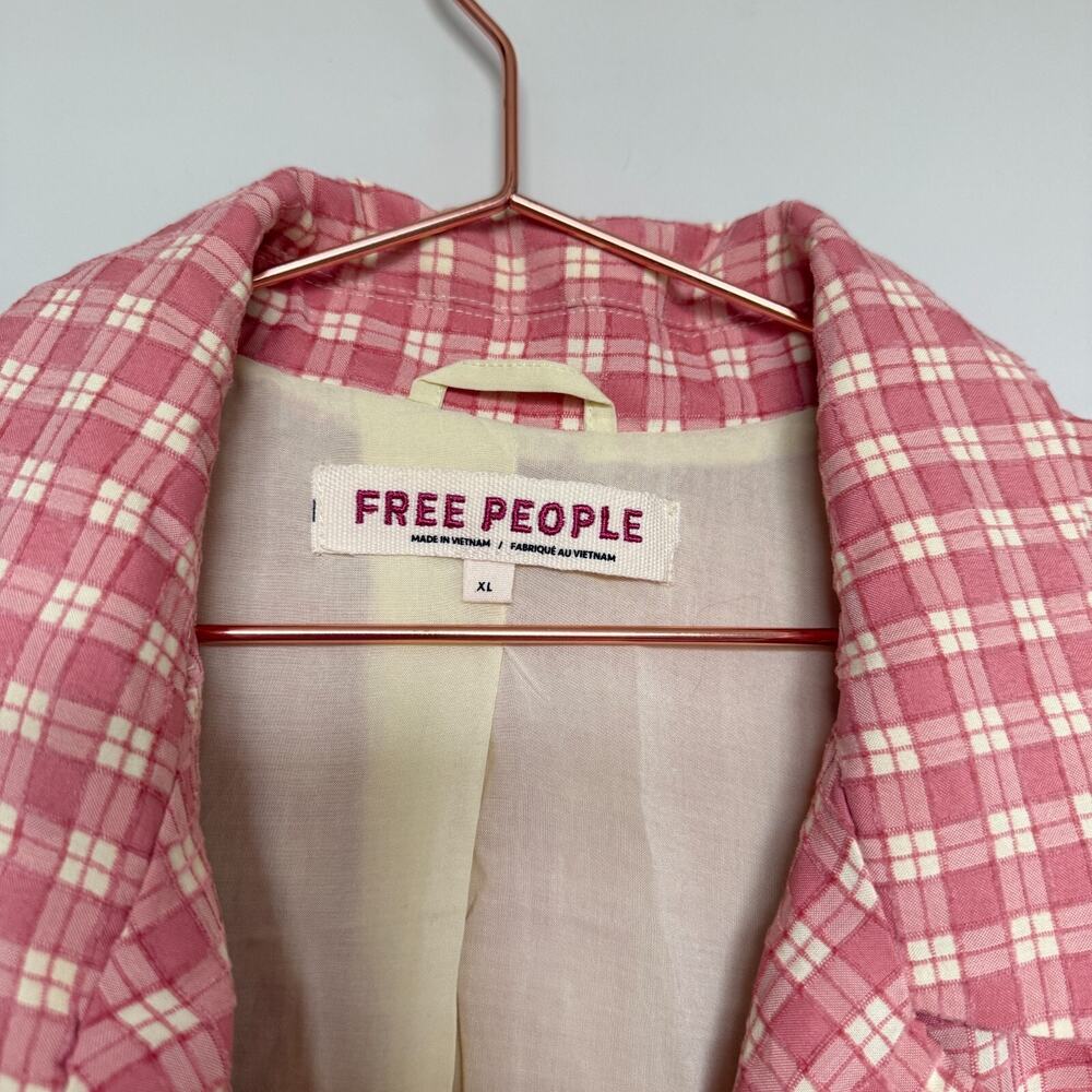 Free People Pink Plaid Double-Breasted Blazer Jacket - Picture 4 of 9